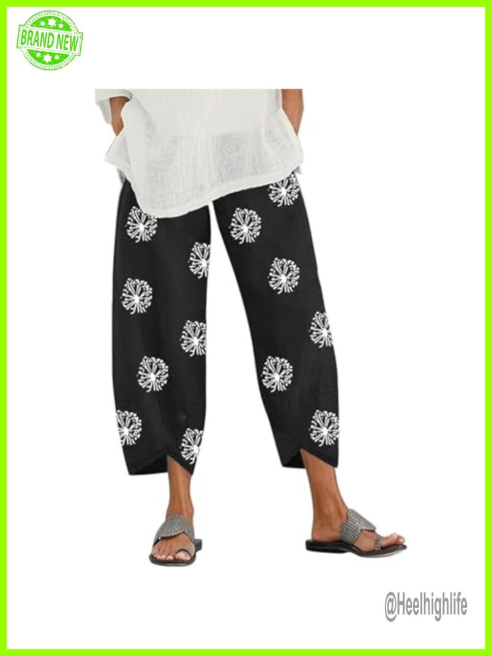 Linen Cotton Capri Pants Womens Summer Elastic Waist Cropped Trousers